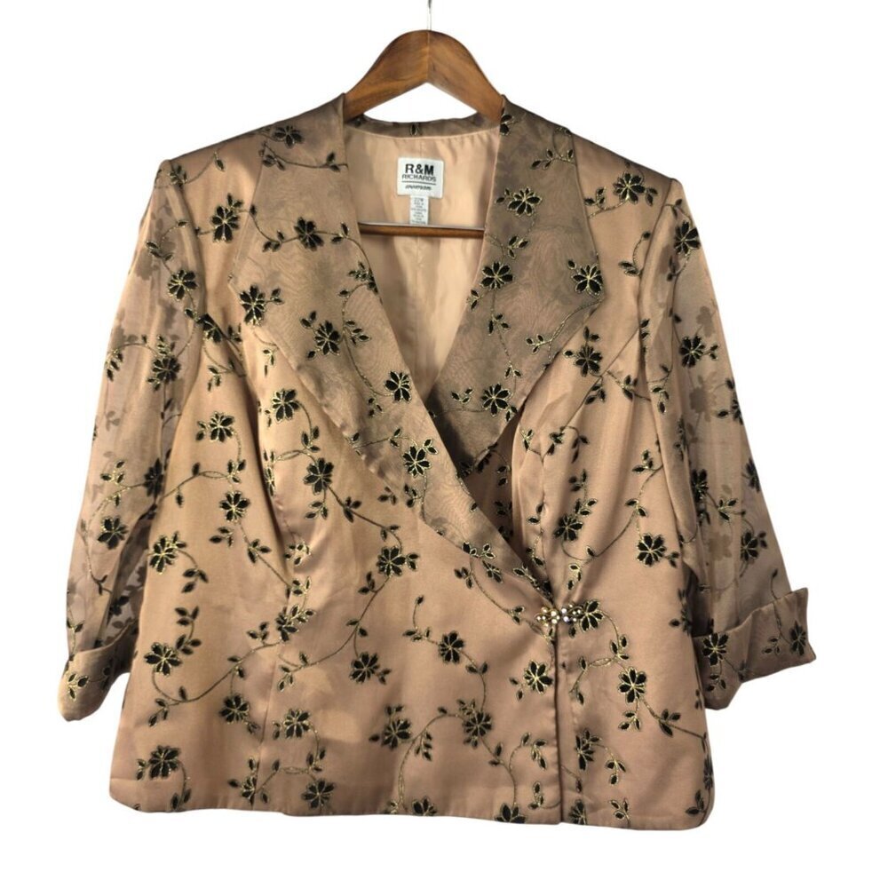 R&M Richards Plus 22W Floral Embroidered Sheer Jacket Blazer